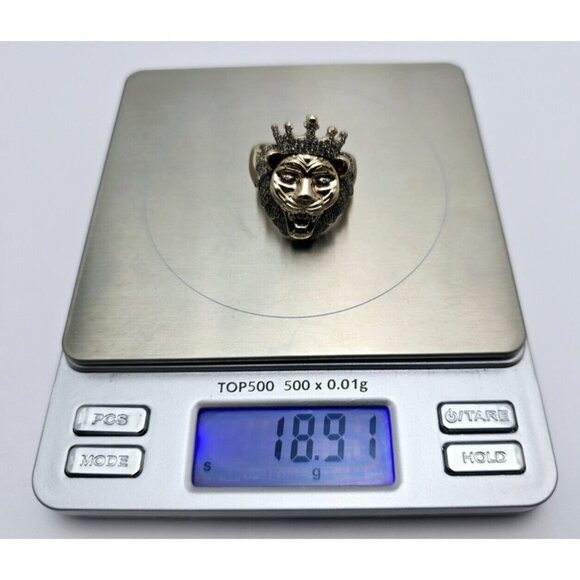 Unique 10K Solid Yellow Gold Designer Crown Lion Head Diamond Ring - Size 11.50 - Picture 15 of 15